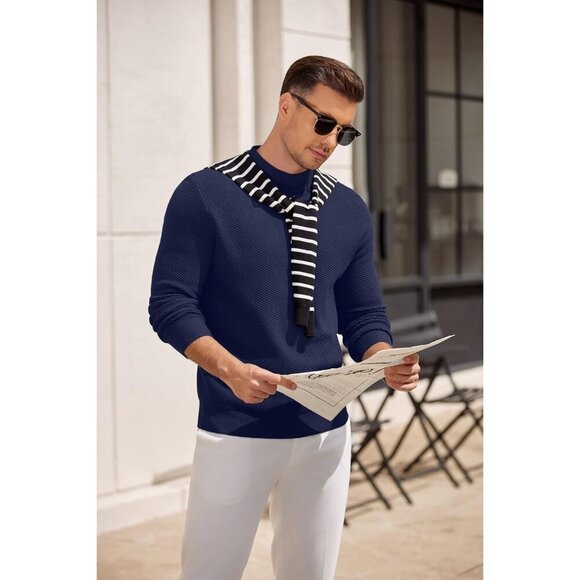 Coofandy Men Blue Purple Mock Turtleneck Knitted Half Neck Pullover Sweaters - Picture 4 of 6